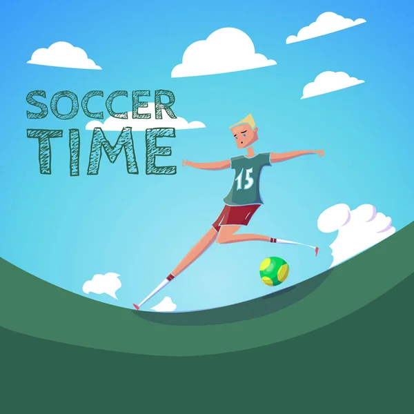 Hand Drawn Cartoon Running Soccer Player with Ball. Vector — Stock Vector