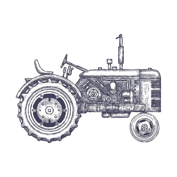 老式农用拖拉机, 素描。手绘矢量 图库矢量图片