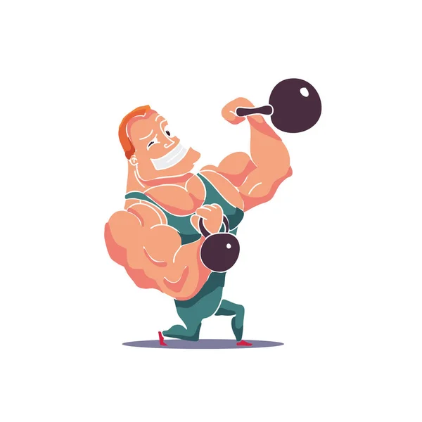 Cartoon znaków Muscle man z Kettlebells. Wektor Wektor Stockowy