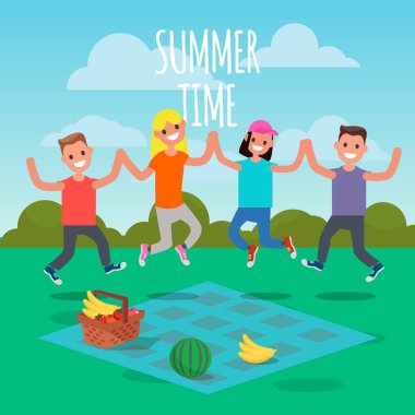 Grup atlama fotoğrafı. Düz tasarım karakter. Vektör