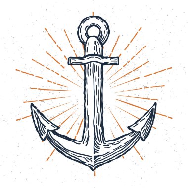 Vintage çapa el çizilmiş kroki logo tasarım şablonu. Vektör