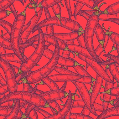 El Chili biber Dikişsiz desen arka plan çekilmiş. Vektör