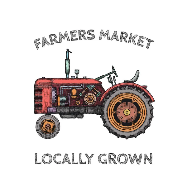 Oldtimer landwirtschaftlicher Traktor, Skizze. von Hand gezeichneter Vektor — Stockvektor
