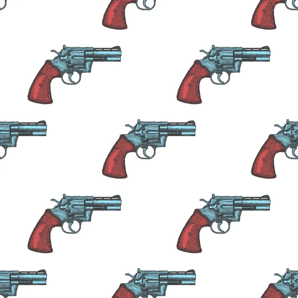 Hand Drawn Vintage Revolver Gun. Seamless Pattern Background Vector — Stock Vector