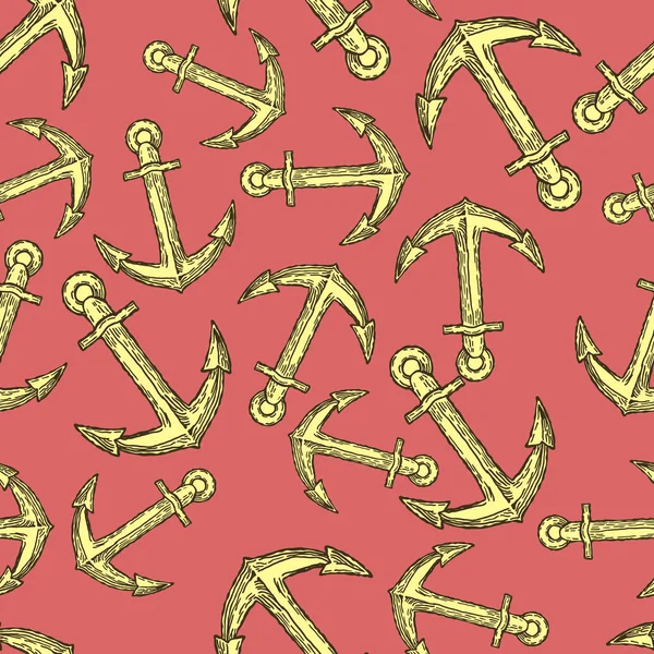 Vintage Anchor Hand Drawn Seamless Pattern Background. Vector — Stock Vector