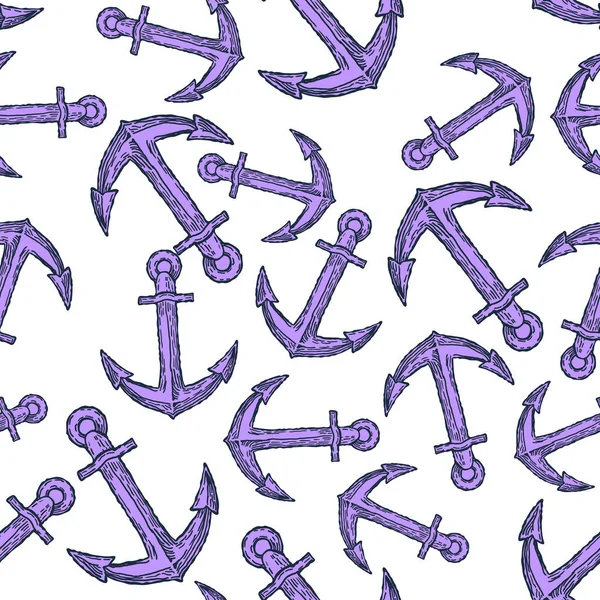 Vintage Anchor Hand Drawn Seamless Pattern Background. Vector — Stock Vector