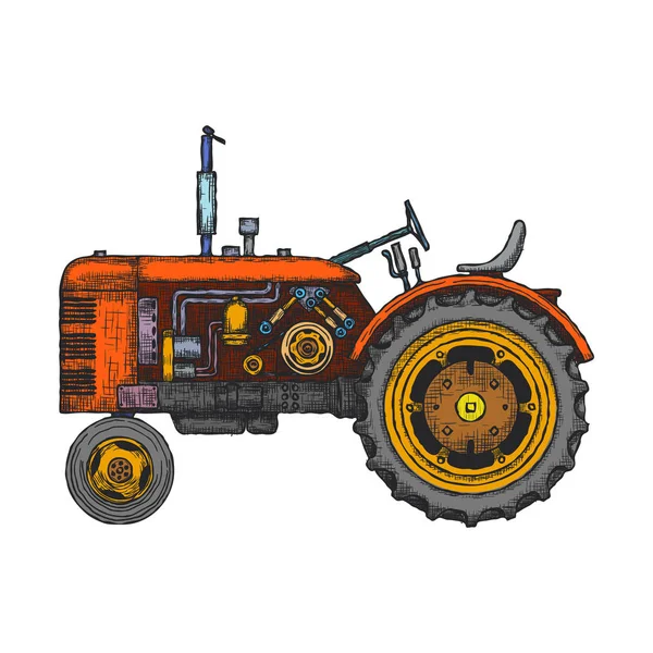 Tractor agrícola vintage, boceto. Vector dibujado a mano — Vector de stock