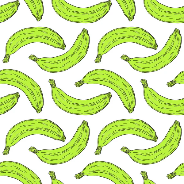 Plátano dibujado a mano Fruta sin costura Patrón Fondo. Vector — Archivo Imágenes Vectoriales