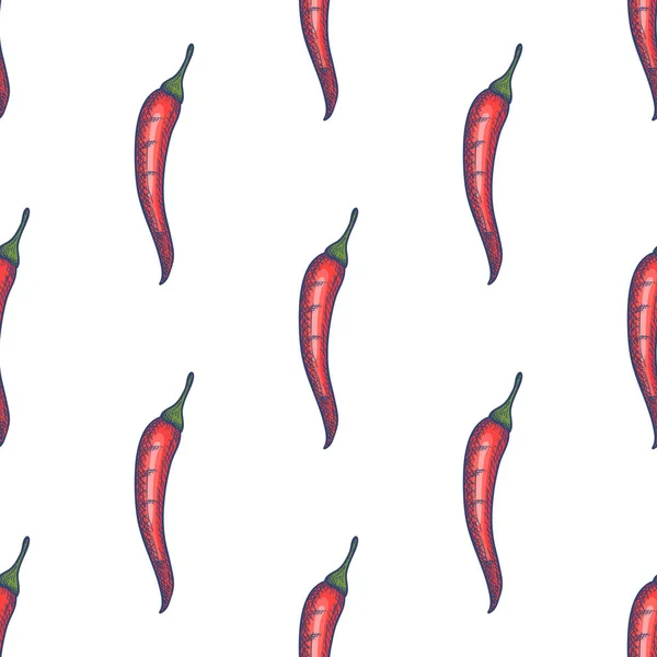 Hand Drawn Chili Pepper Seamless Pattern Background. Vektor - Stok Vektor