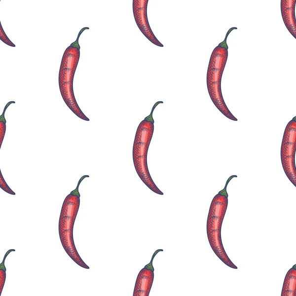 Hand Drawn Chili Pepper Seamless Pattern Background. Vector — Stock Vector