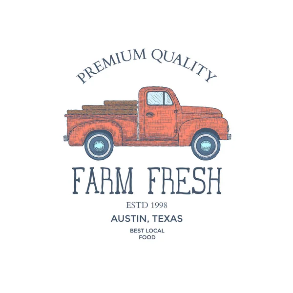 Logotipo de comida vintage fazenda. Logotipo gravado. Vetor —  Vetores de Stock