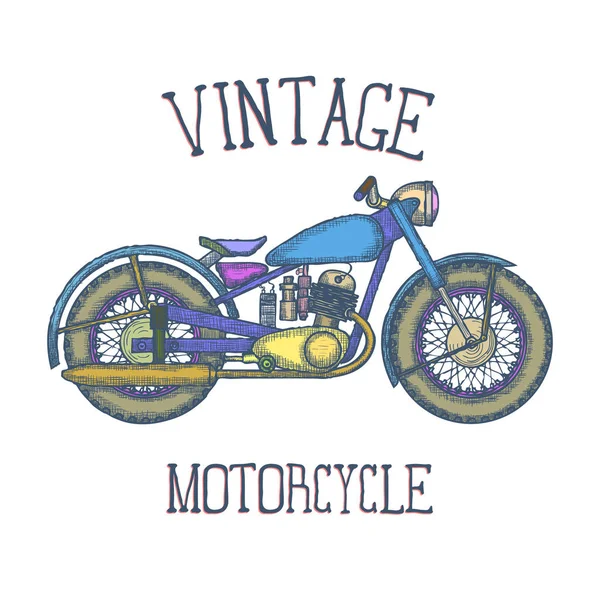 El Vintage motosiklet çizilmiş vektör logo tasarım şablonu. bikeshop veya motosiklet Servisi simgesini. Vektör Stok Illüstrasyon