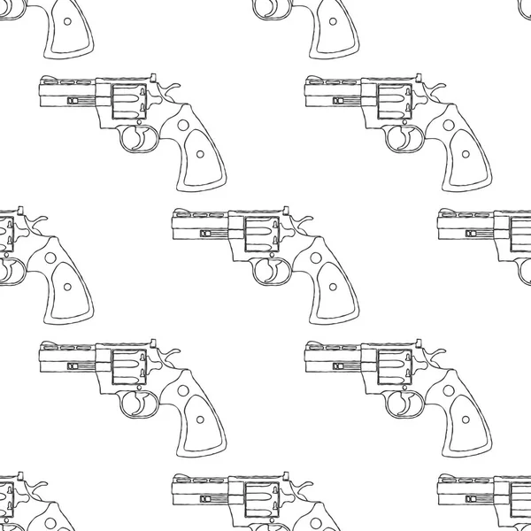 Vintage Revolver Gun. Firearm, Pistol Seamless Pattern. Vector — Stock Vector