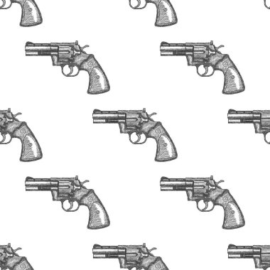 Elle çizilmiş Vintage tabanca silah. Dikişsiz desen arka plan vektör