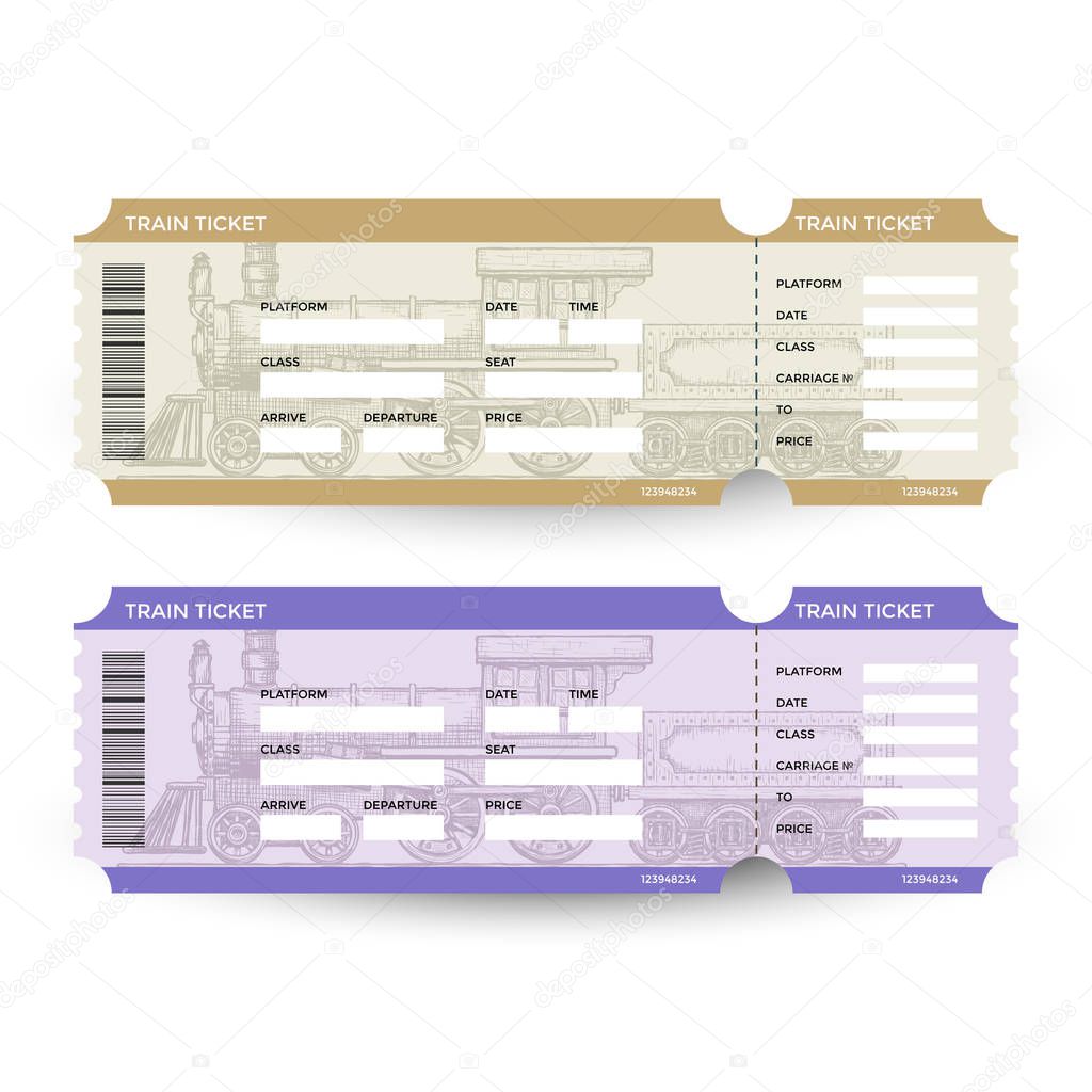 Train tickets. Travel concept. Isolated on white. Vector