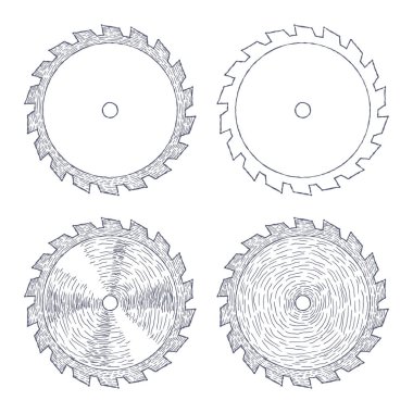 Elle çizilmiş daire testere kümesi. Vektör