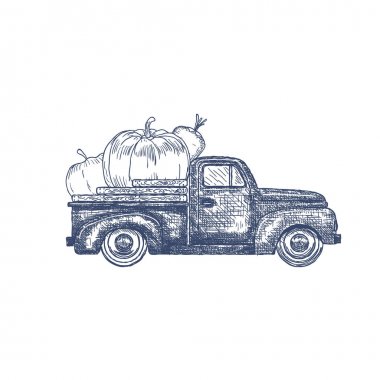 Old retro pick-up truck with Vegetables clipart