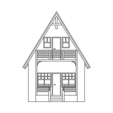 Beyaz arka plan üzerinde ince çizgi stili modern evde. Vektör