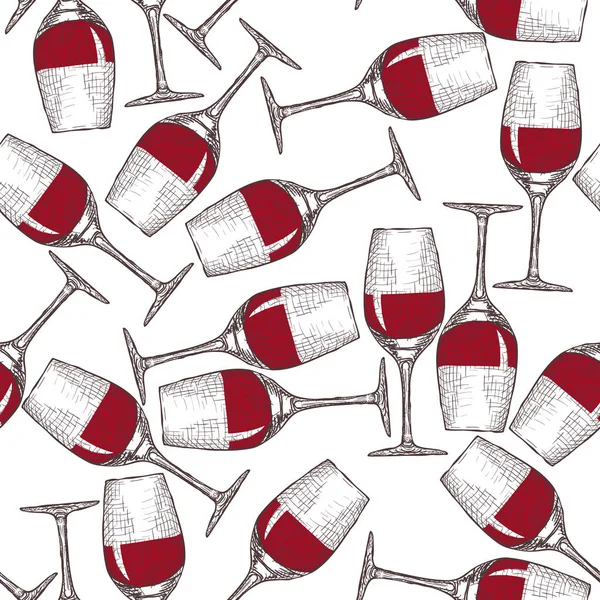 Hand Drawn Engraved Wineglass Seamless Pattern Background. Vector — Stock Vector