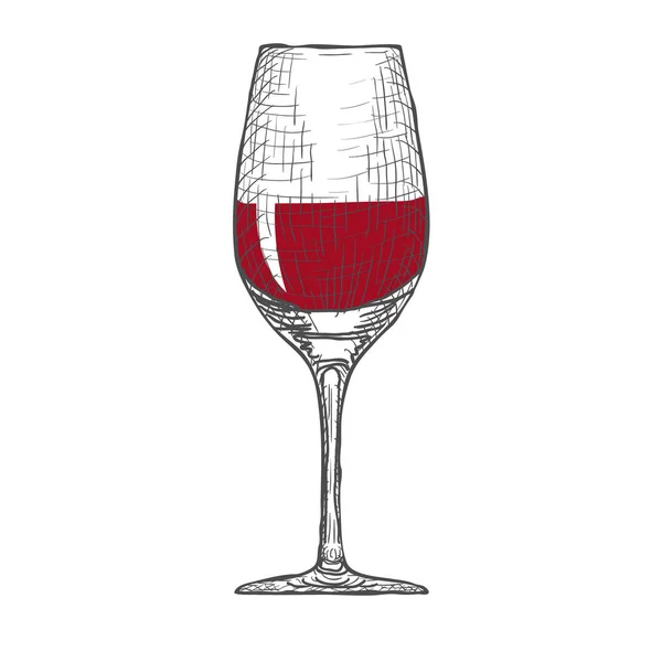 Hand Drawn Engraved Wineglass on White Background. Vector — Stock Vector