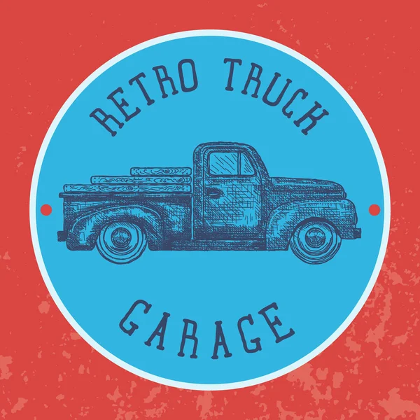 Vintage garage background. Old retro pick-up truck as a symbol of transport and shipping. Vector — Stock Vector