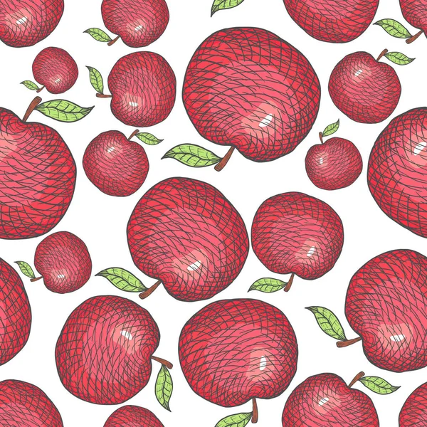 Handgezeichnet gravierten Apfel nahtlose Muster Hintergrund. Vektor — Stockvektor