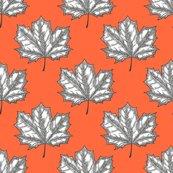 Hand getekende Maple Leaf naadloze patroon. Vector — Stockvector