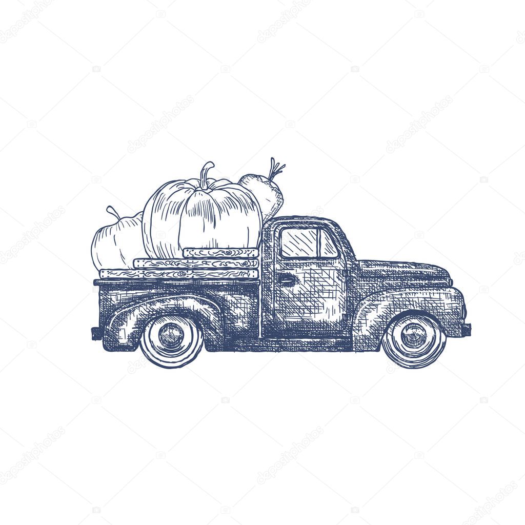 Old retro pick-up truck with Vegetables