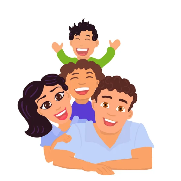 Feliz família pai, mãe, filha e filho. Vetor — Vetor de Stock