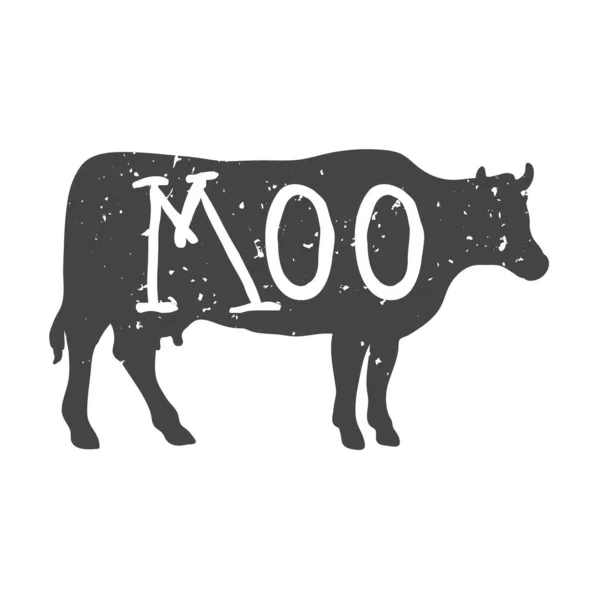 Silhueta de vaca com texto Moo. Vetor — Vetor de Stock