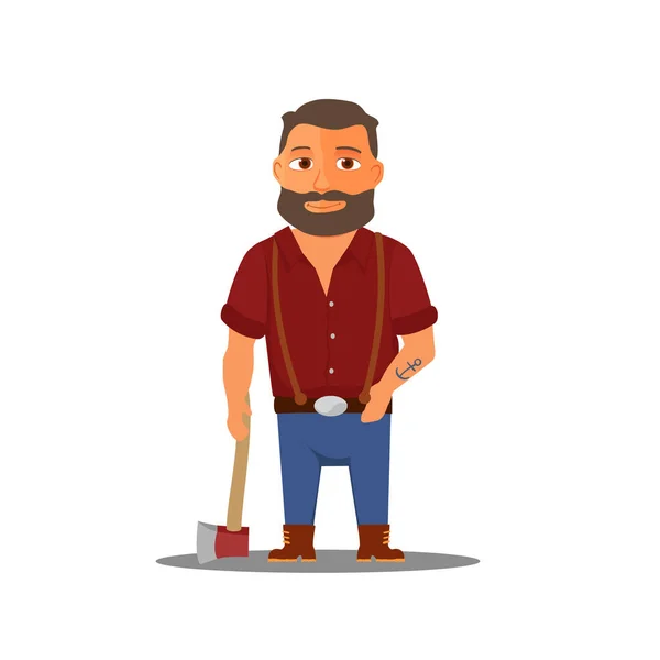 Personagem de lenhador de desenhos animados com machado. Vetor —  Vetores de Stock