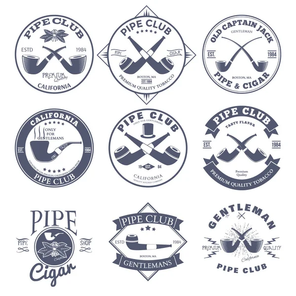 Sada Pipe Club Label a odznaky Design Elements. Vektor — Stockový vektor