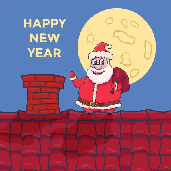 Cartoon Santa Claus Character standing on roof. Vector — Stock Vector