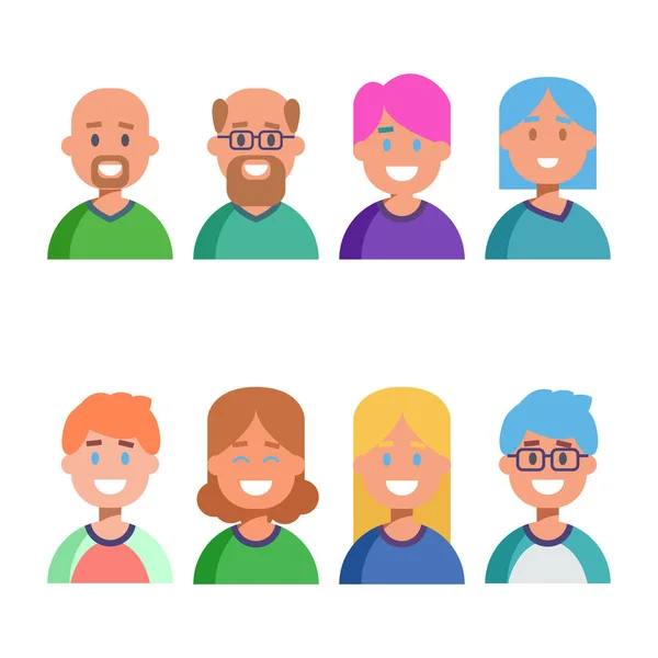 Diseño plano iconos coloridos colección de avatares de personas para la página de perfil, red social, medios de comunicación social, diferentes personajes de hombre y mujer de edad, ocupación humana profesional, cartera. Vector — Vector de stock