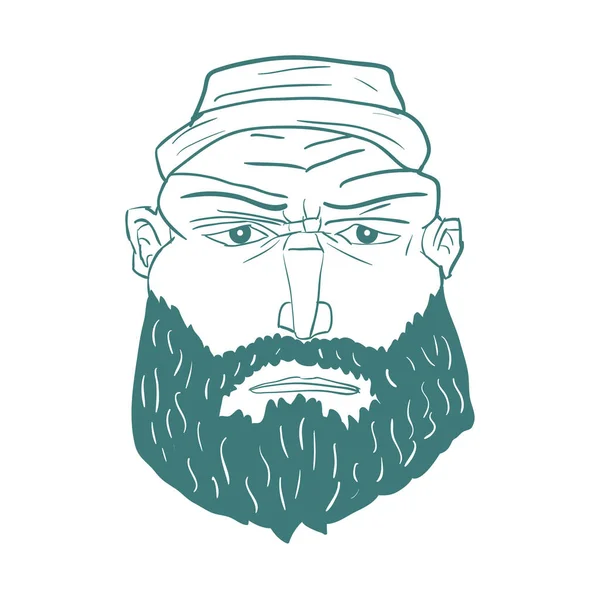 Tecknad Brutal Man ansikte med skägg. Vektor — Stock vektor