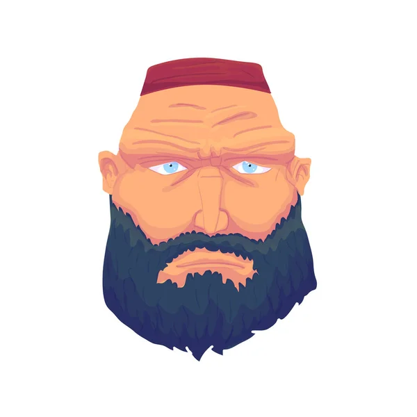 Rajzfilm Brutal Man Face szakállal és vörös kalap. Vektor — Stock Vector