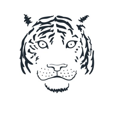 Kaplan suratlı ya da kafalı. Kaplan başlı hayvan ya da avcı beyaz arka planda izole edilmiş. Vektör