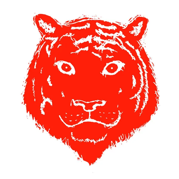 Tigris arc vagy fej. Kézzel rajzolt Tigris Fej állat vagy ragadozó izolált fehér alapon. Vektor — Stock Vector
