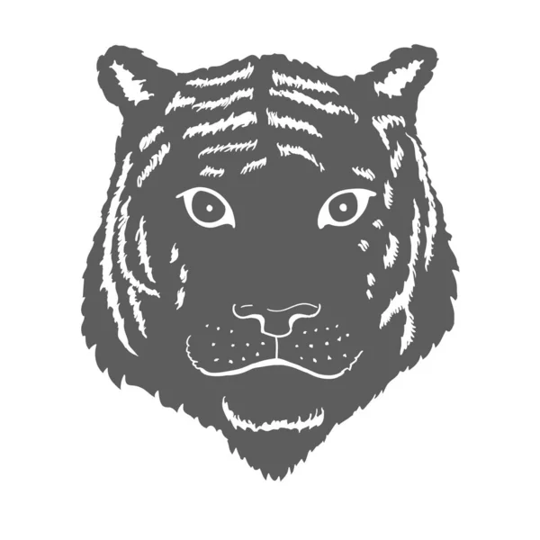 虎脸或虎头。 手绘虎头动物或捕食者,背景为白色. B.病媒 — 图库矢量图片