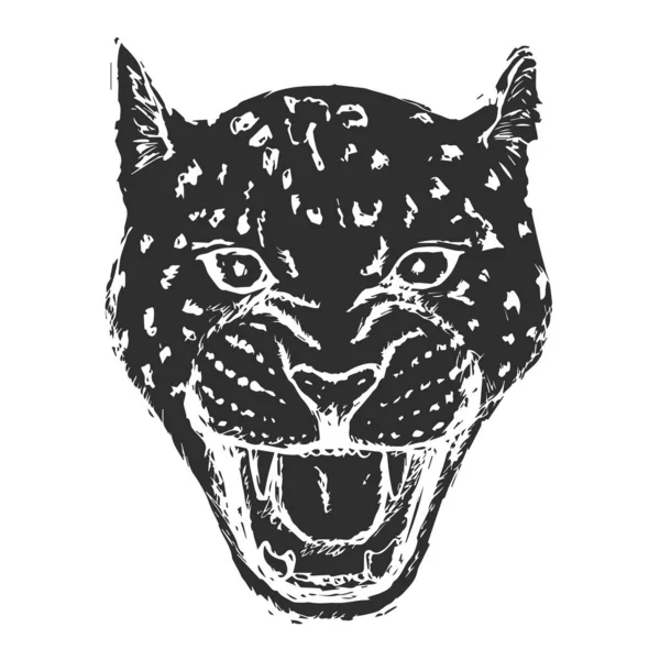 Амур Леопард Роар лицем або головою. Ручний малюнок тварин Leopard Head або хижаків, ізольованих на білому тлі. Вектор — стоковий вектор