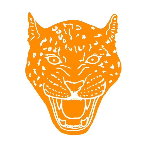 Amur Leopard Brul gezicht of hoofd. Met de hand getekend Luipaard Hoofd dier of roofdier geïsoleerd op witte achtergrond. Vector — Stockvector