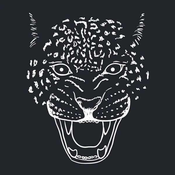 Amur Leopard Brul gezicht of hoofd. Met de hand getekend Luipaard Hoofd dier of roofdier geïsoleerd op witte achtergrond. Vector — Stockvector