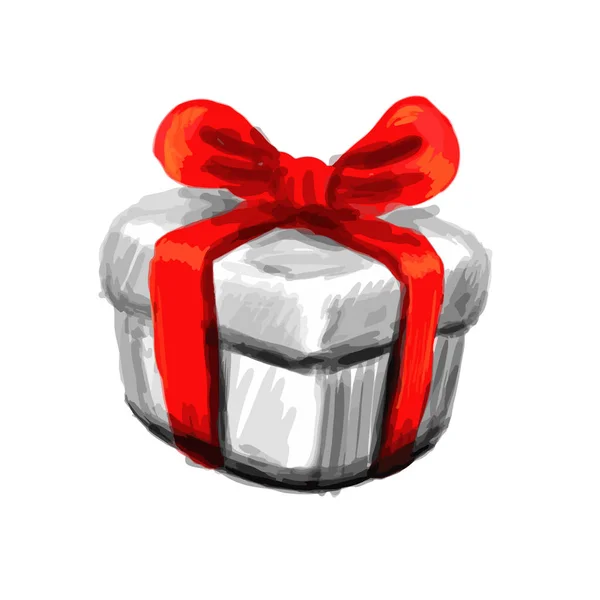Scatola regalo disegnata a mano Schizzo della scatola di Natale. Vettore — Vettoriale Stock
