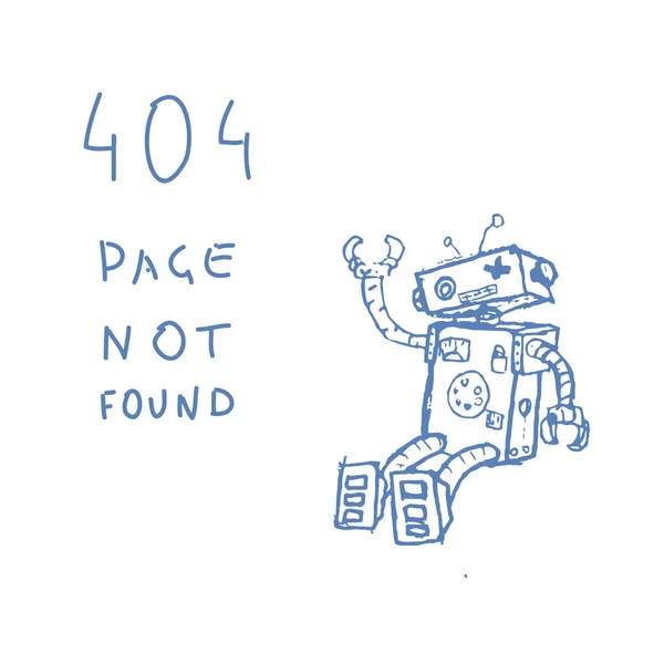 Met de hand getekend Brocken Robot geïsoleerd op witte achtergrond. 404 foutpagina. Vector — Stockvector