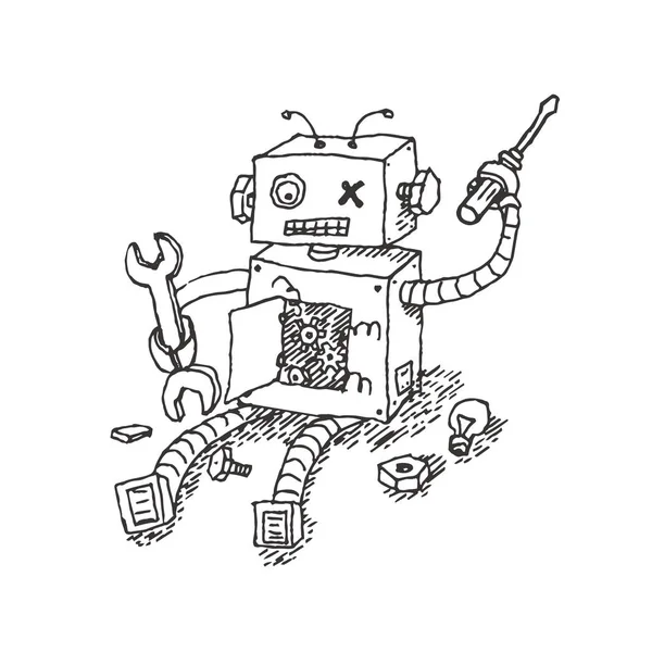 Handgetekend Brocken Robot Geïsoleerd op witte achtergrond Vector — Stockvector