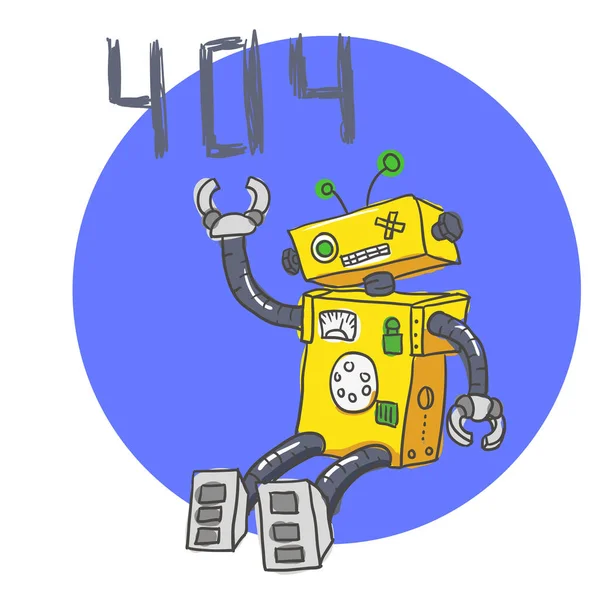 Handgetekende Brocken Robot. 404 Foutpagina. Vector — Stockvector