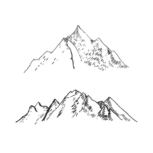 Góry ustawione. Ręcznie rysowane skaliste szczyty. Wektor — Wektor stockowy