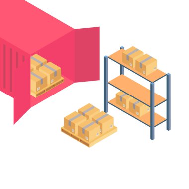 Kargo Karton Kutu Düz Tasarım. Teslimat servisi. Vektör