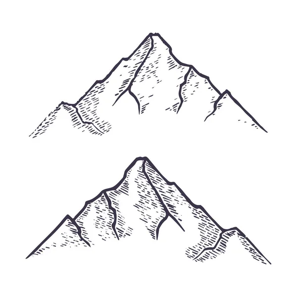 Dağlar kuruldu. Elle çizilmiş kayalık tepeler. Vektör — Stok Vektör