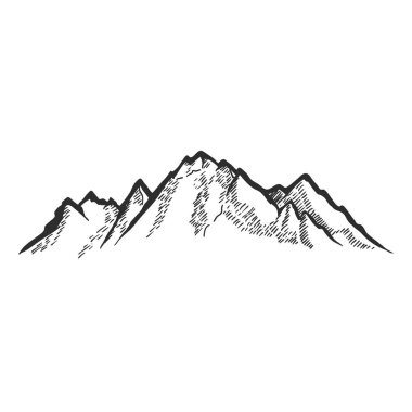 Dağlar kuruldu. Elle çizilmiş kayalık tepeler. Vektör